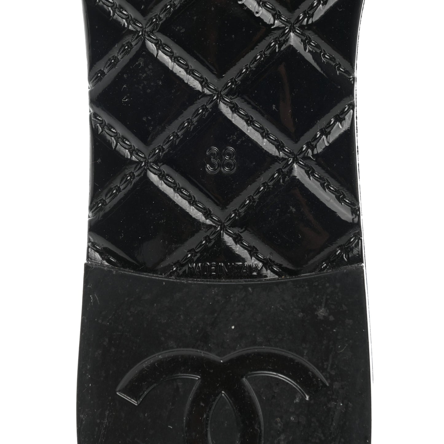 Patent Quilted Camellia Sandal 38 Black