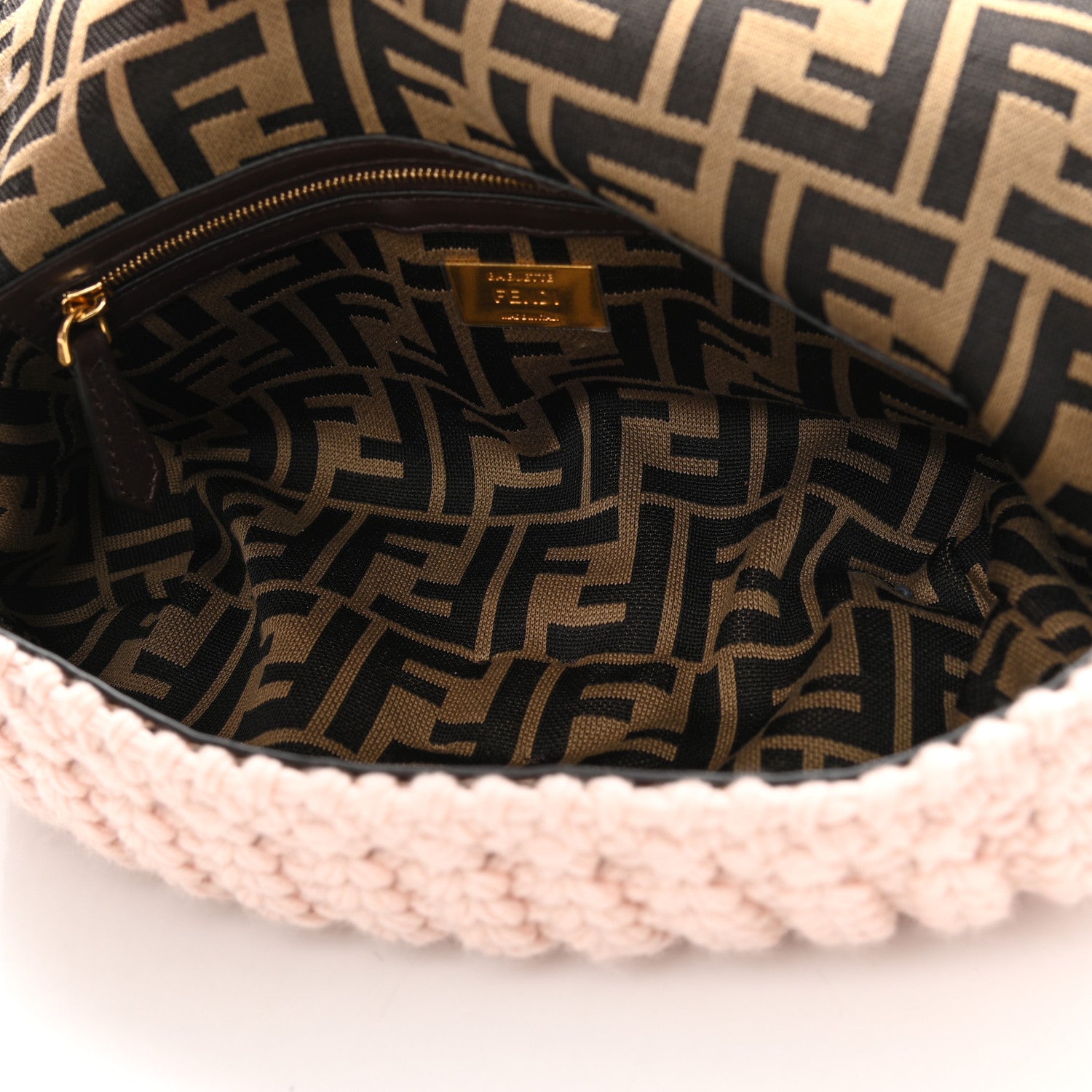 Fendi Wool Vitello Seta Woven Fringe Baguette Rosa Quarzo Ebano 4 of 9