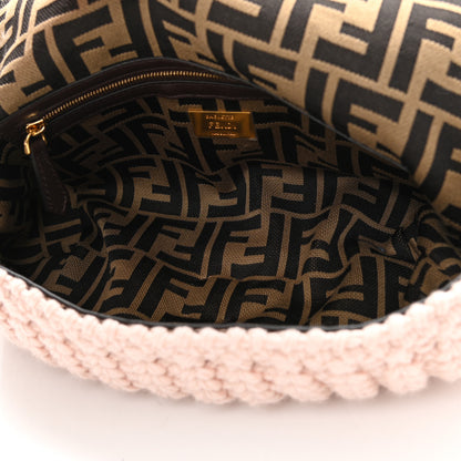 Fendi Wool Vitello Seta Woven Fringe Baguette Rosa Quarzo Ebano 4 of 9