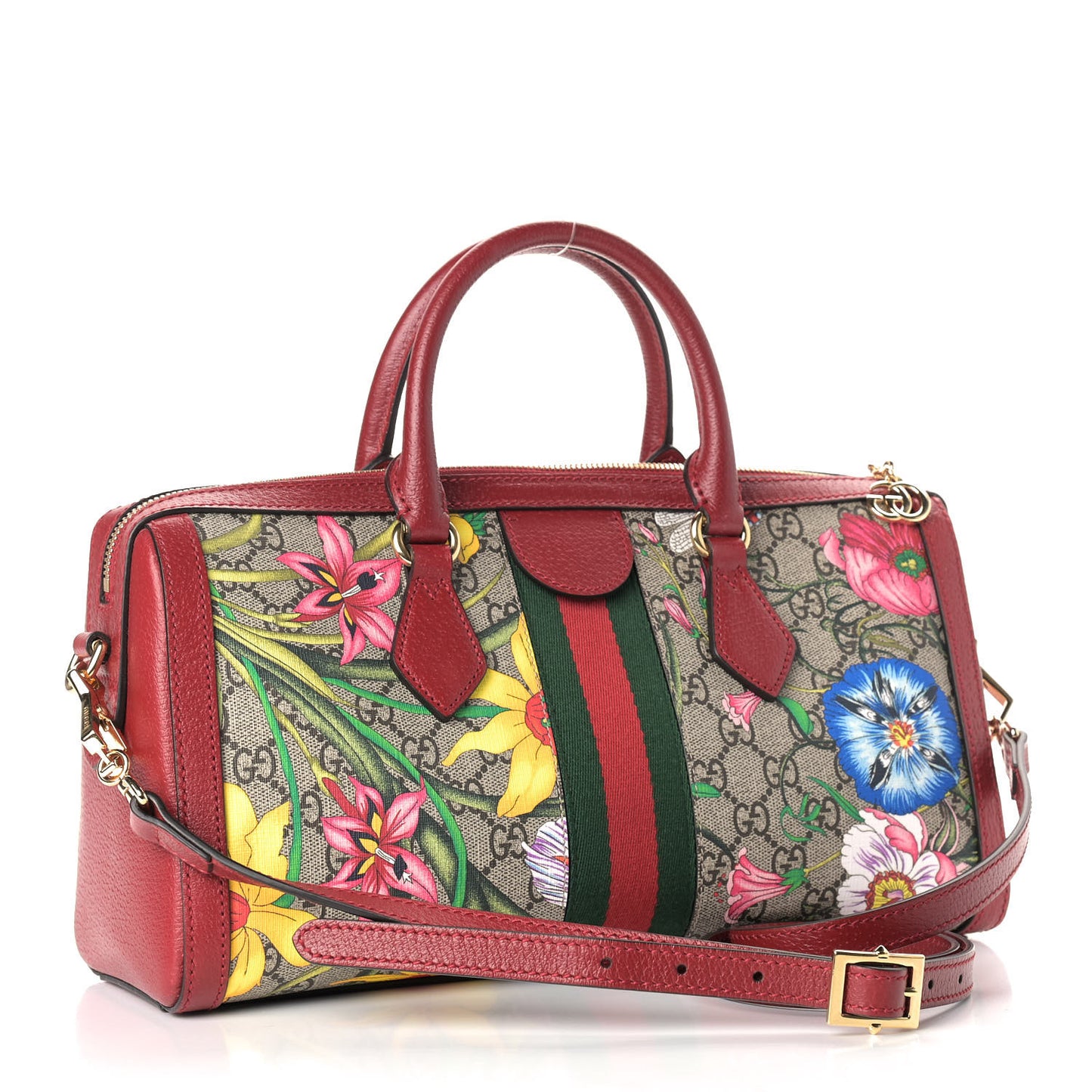 GG Supreme Monogram Flora Web Medium Ophidia Boston Red