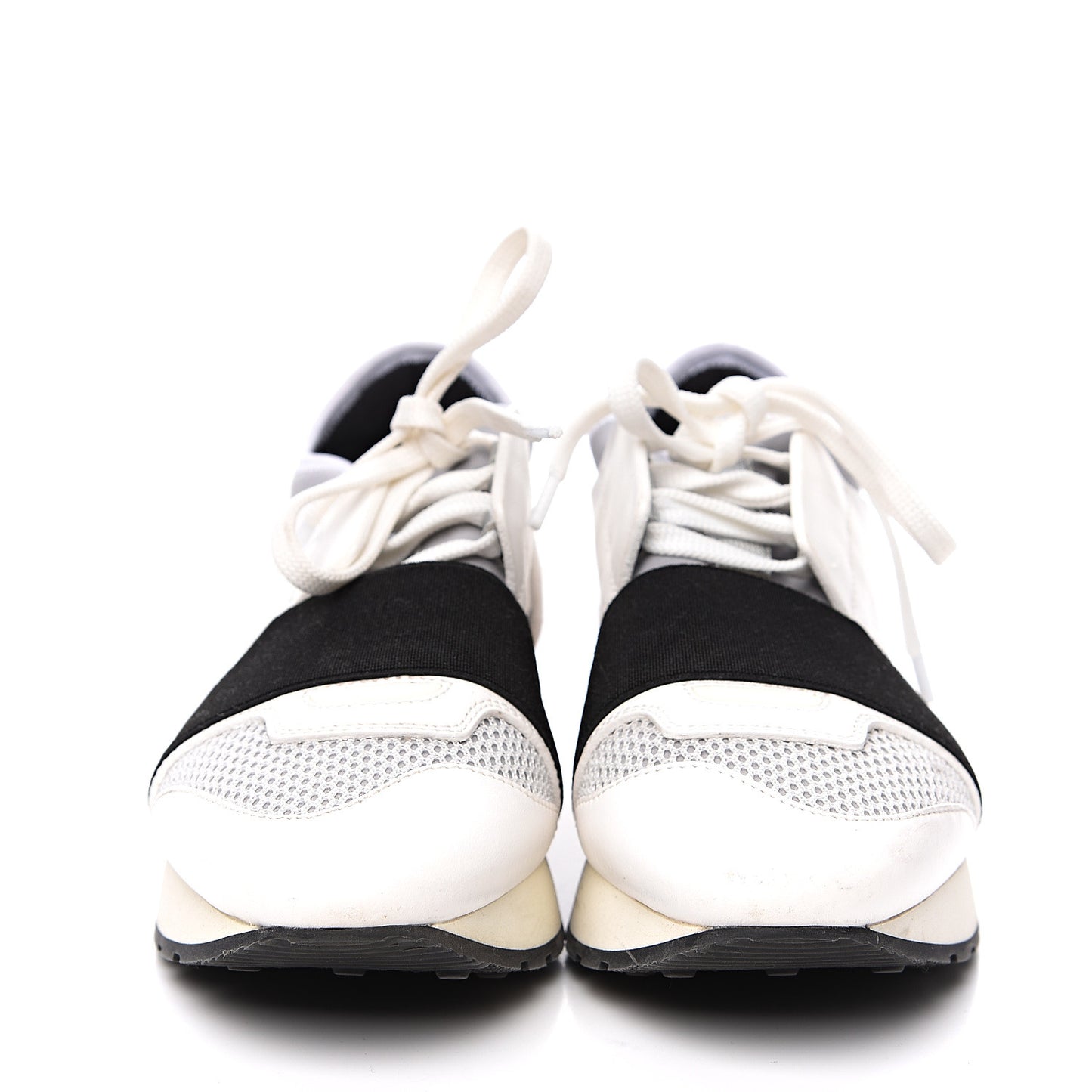 Mesh Calfskin Neoprene Suede Womens Race Runner Sneakers 35 White Black Gris