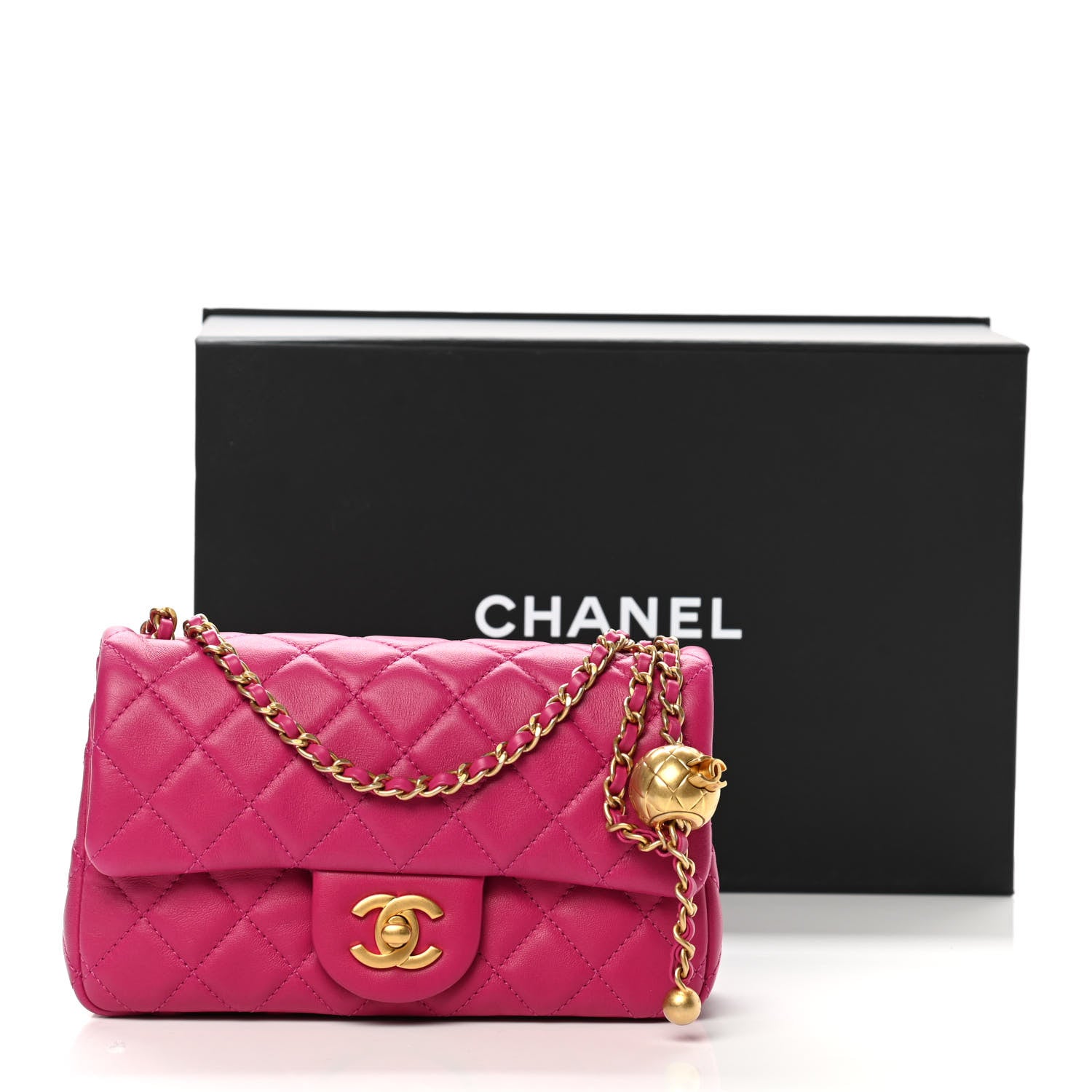 Chanel Lambskin Quilted Mini Rectangular Pearl Crush Flap Fuchsia
