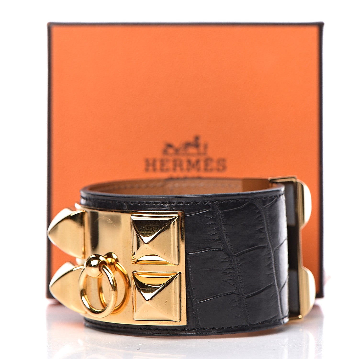 Hermes Matte Alligator Collier De Chien CDC Bracelet S Black 7 of 7