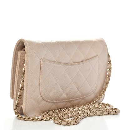 Chanel Pearly Caviar Quilted Wallet On Chain WOC Beige 3 of 13