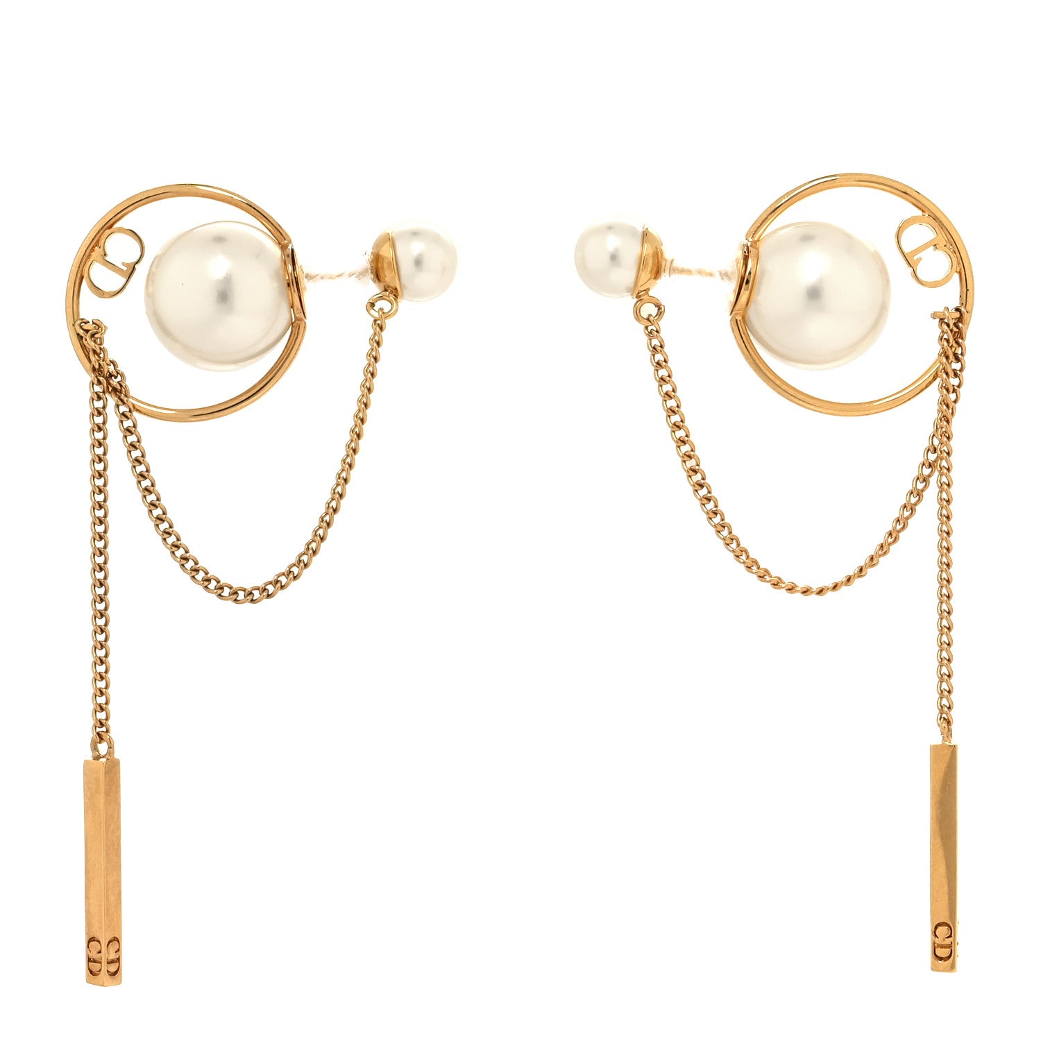Christian Dior Pearl Tribales Dangle Chain Earrings Gold 1 of 4