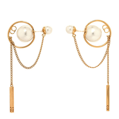 Christian Dior Pearl Tribales Dangle Chain Earrings Gold 1 of 4
