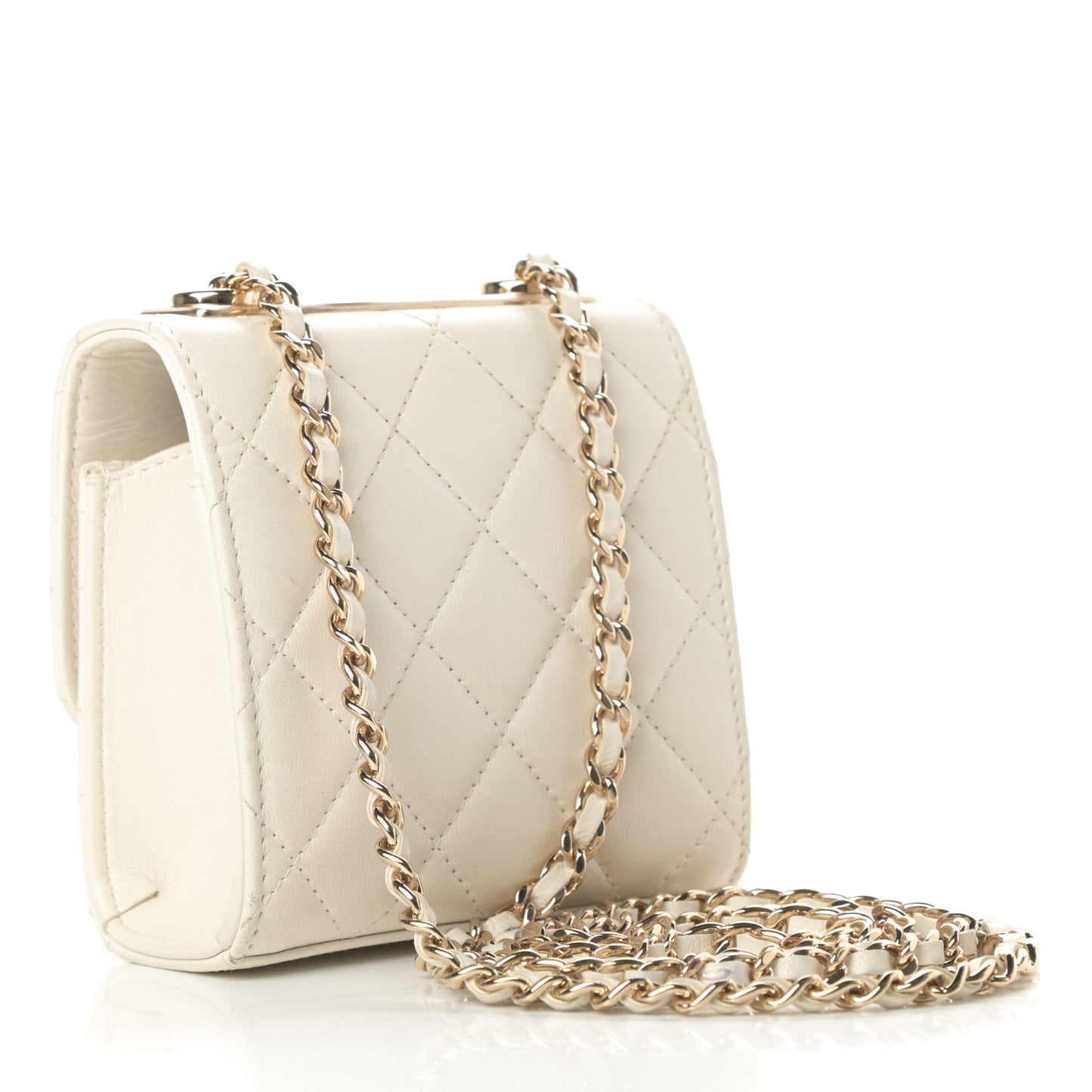 Lambskin Quilted Mini Trendy CC Chain Wallet White