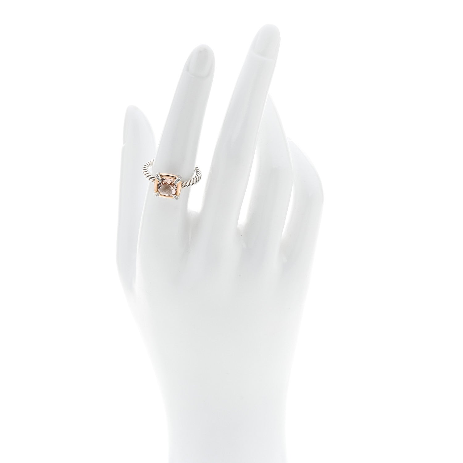 David Yurman Sterling Silver 18K Yellow Gold Diamond Morganite 7mm Petite Chatelaine Ring 54 6.75 2 of 5