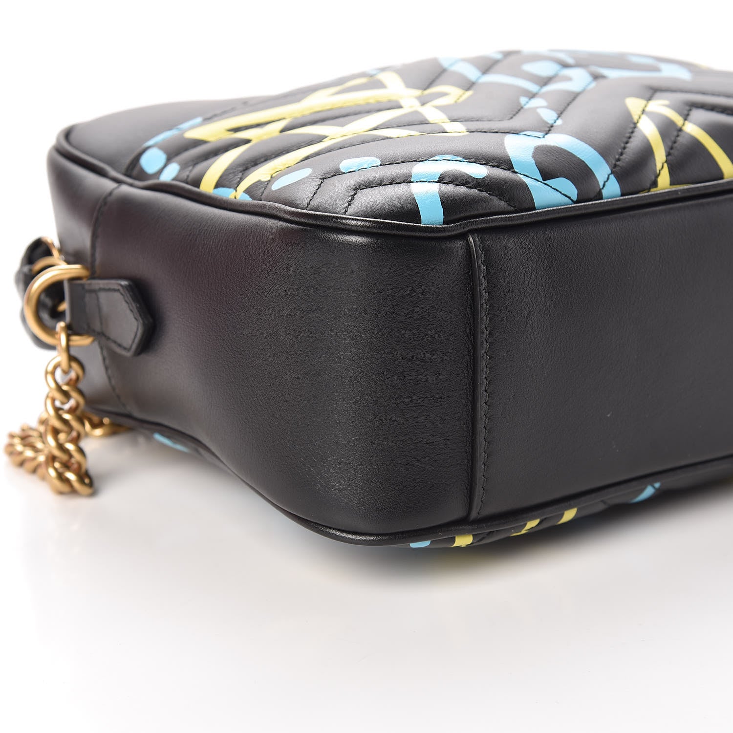 Gucci Calfskin Matelasse GucciGhost Medium GG Marmont Chain Shoulder Bag Black New Acquamarine 9 of 11