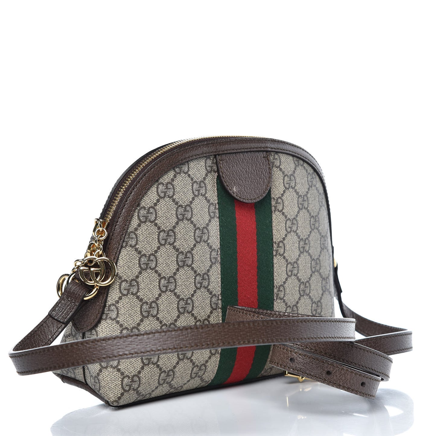 GG Supreme Monogram Textured Dollar Calfskin Web Small Ophidia Dome Shoulder Bag Beige Ebony New Acero