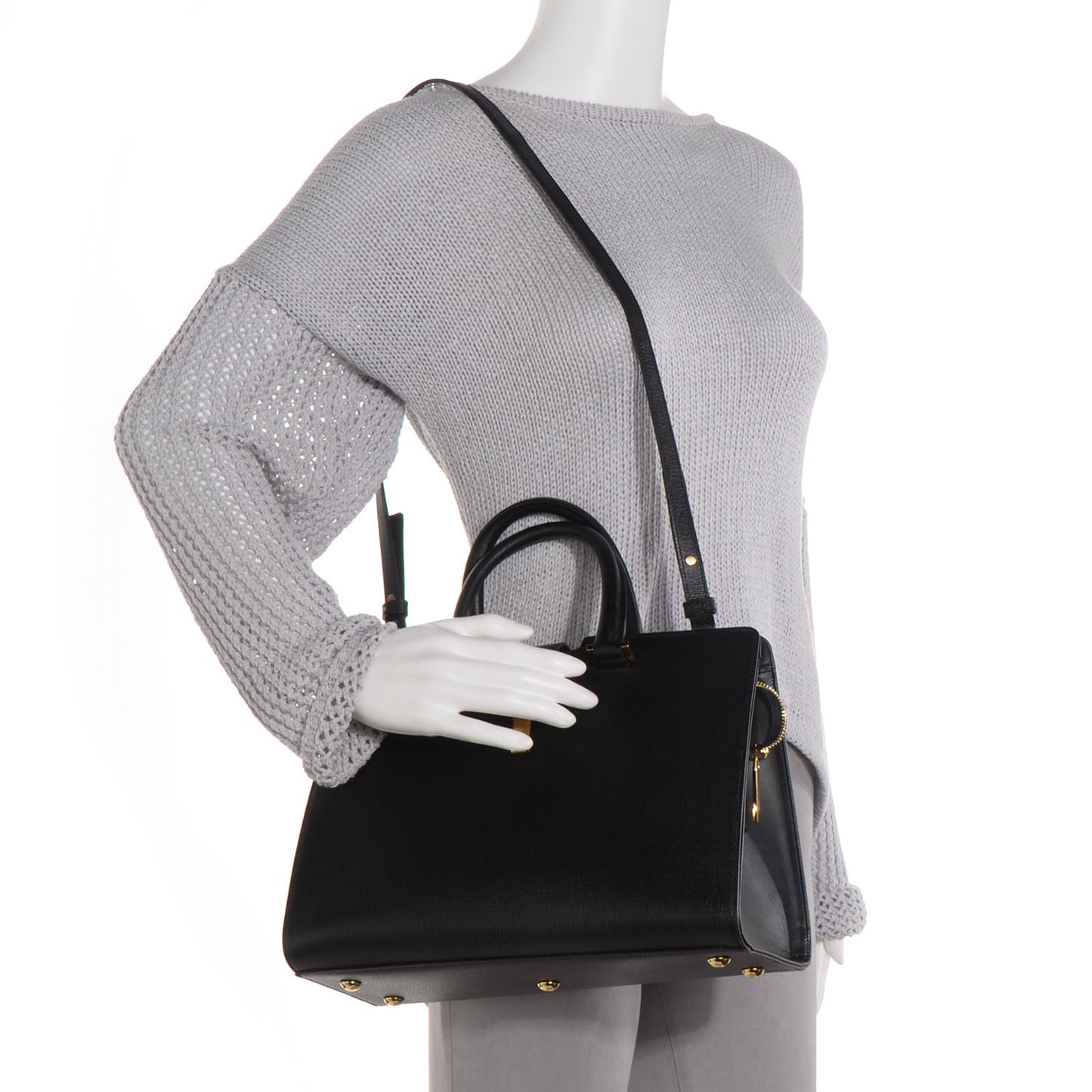 Textured Leather Classic Small Cabas Y Bag Black