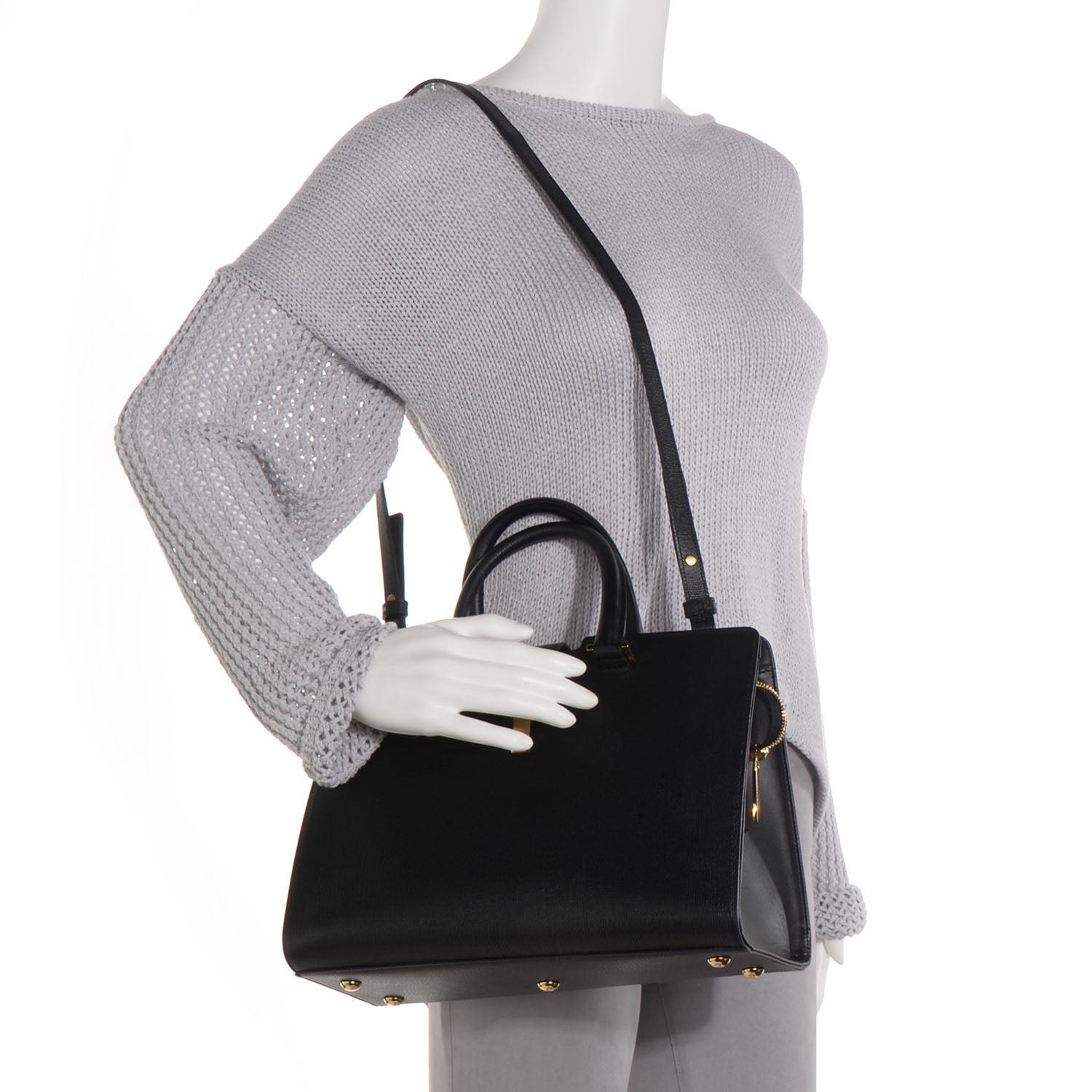 Saint Laurent Textured Leather Classic Small Cabas Y Bag Black 2 of 8