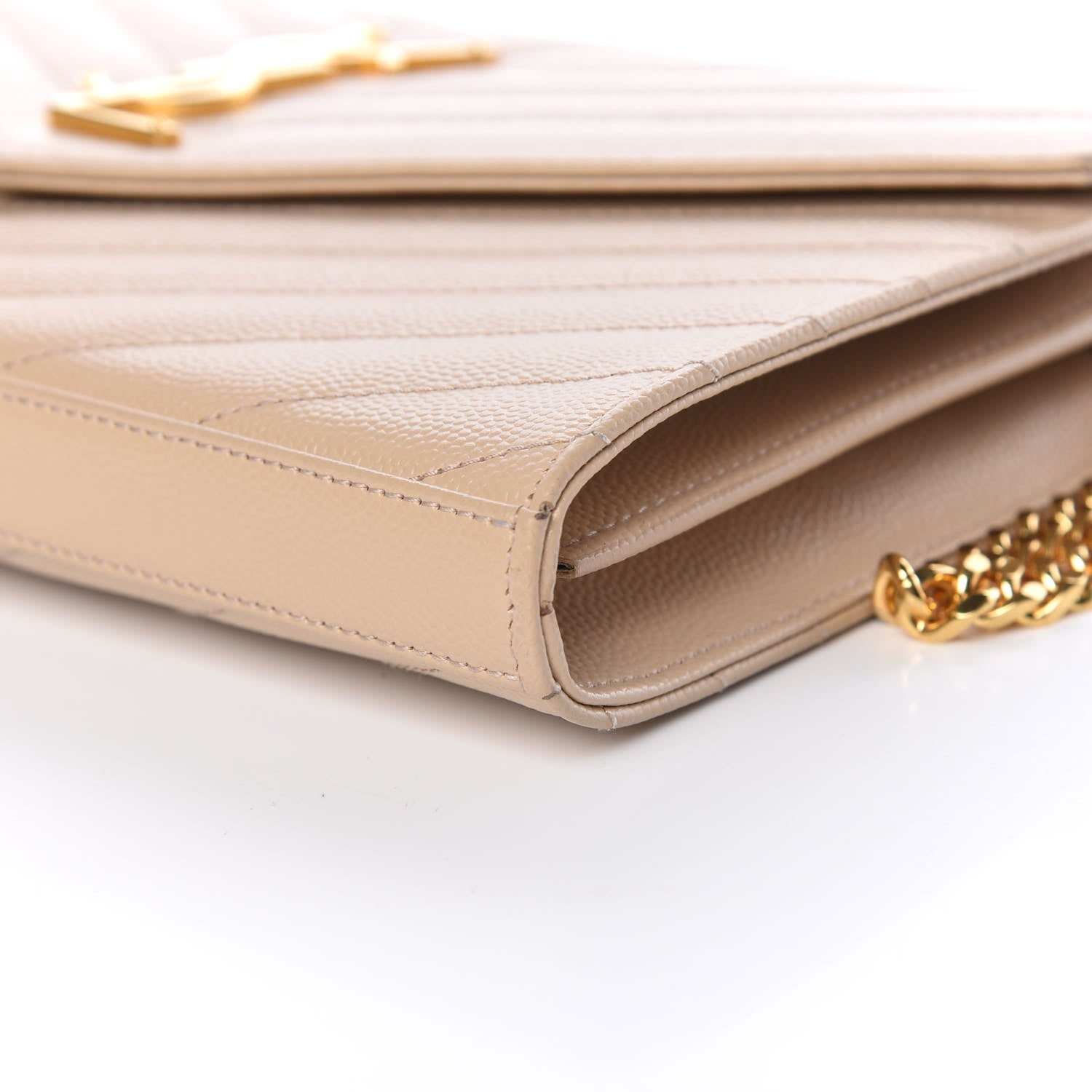 Saint Laurent Grain De Poudre Matelasse Chevron Monogram Chain Wallet Nude Powder 10 of 16
