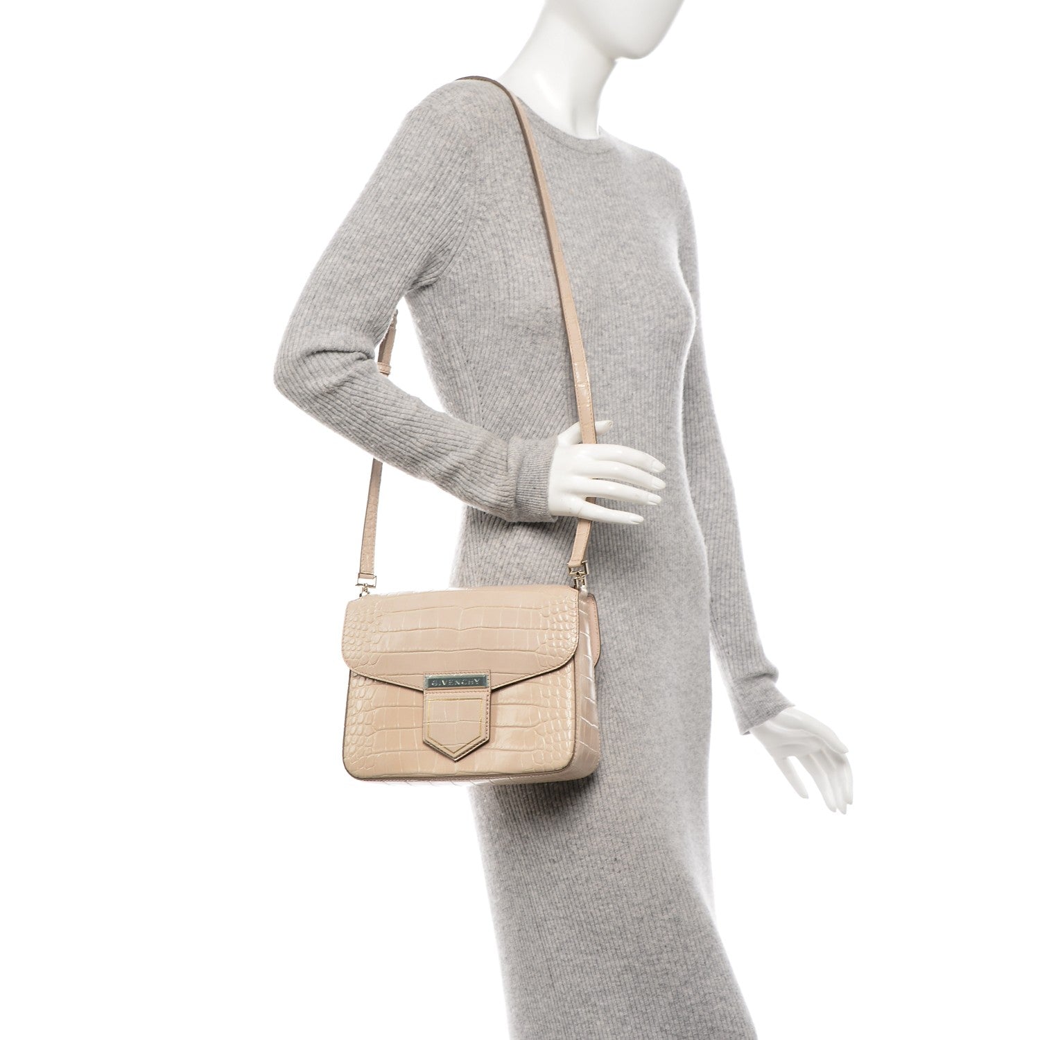 Givenchy Calfskin Crocodile Embossed Small Nobile Shoulder Bag Nude Pink 2 of 6