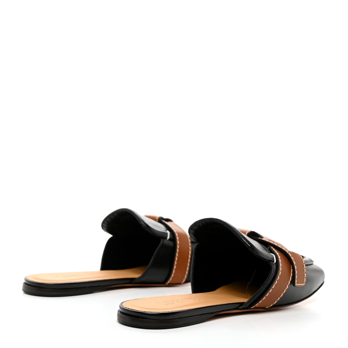 Calfskin Gate Mule Sandals 38 38 Black Tan