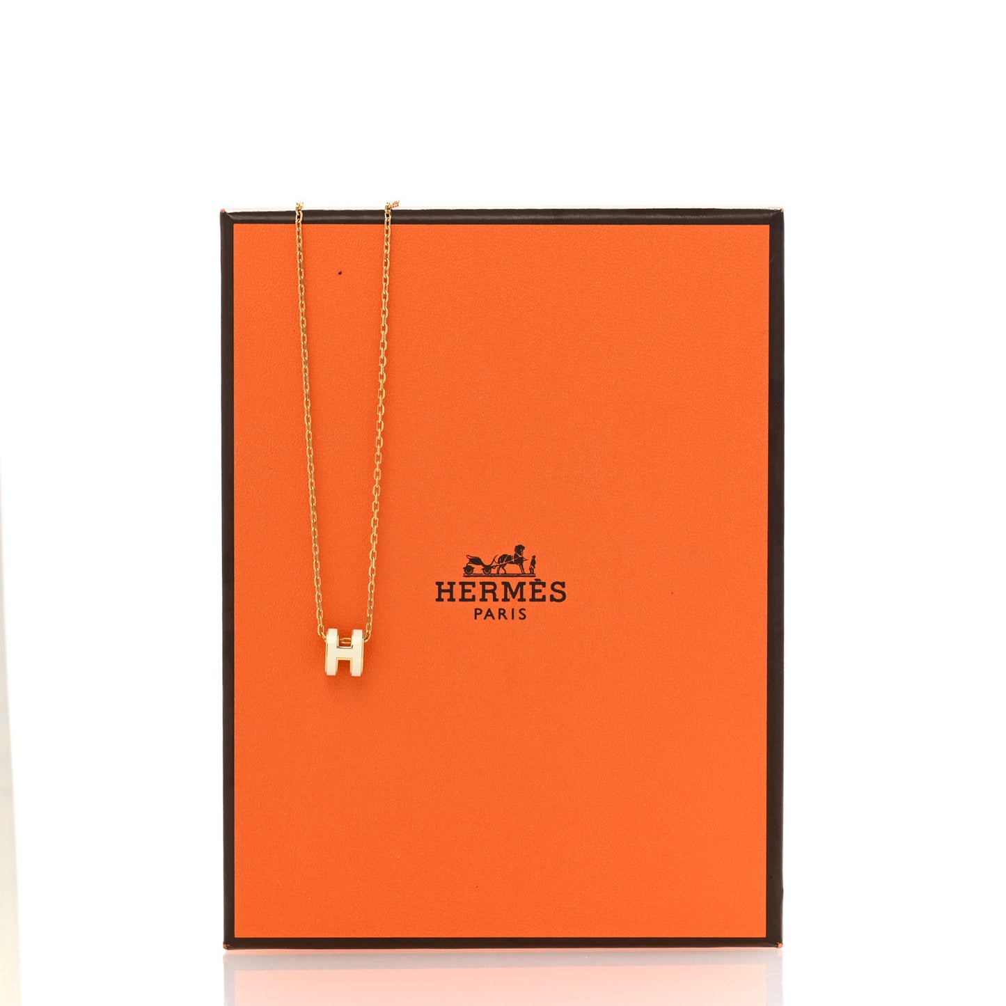Lacquered Gold Mini Pop H Pendant Necklace White