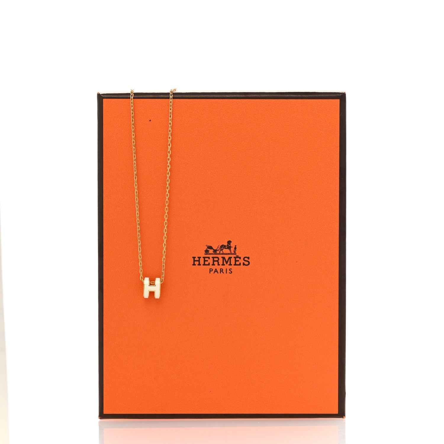 Hermes Lacquered Gold Mini Pop H Pendant Necklace White 7 of 7