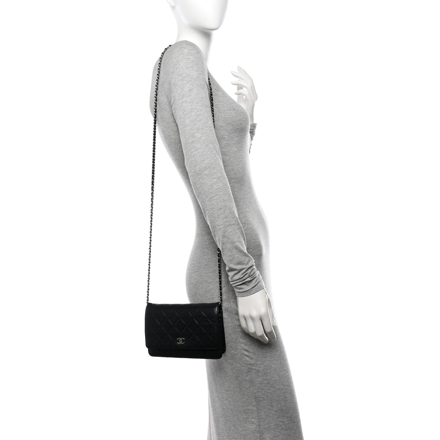 Caviar Quilted Wallet on Chain WOC Black