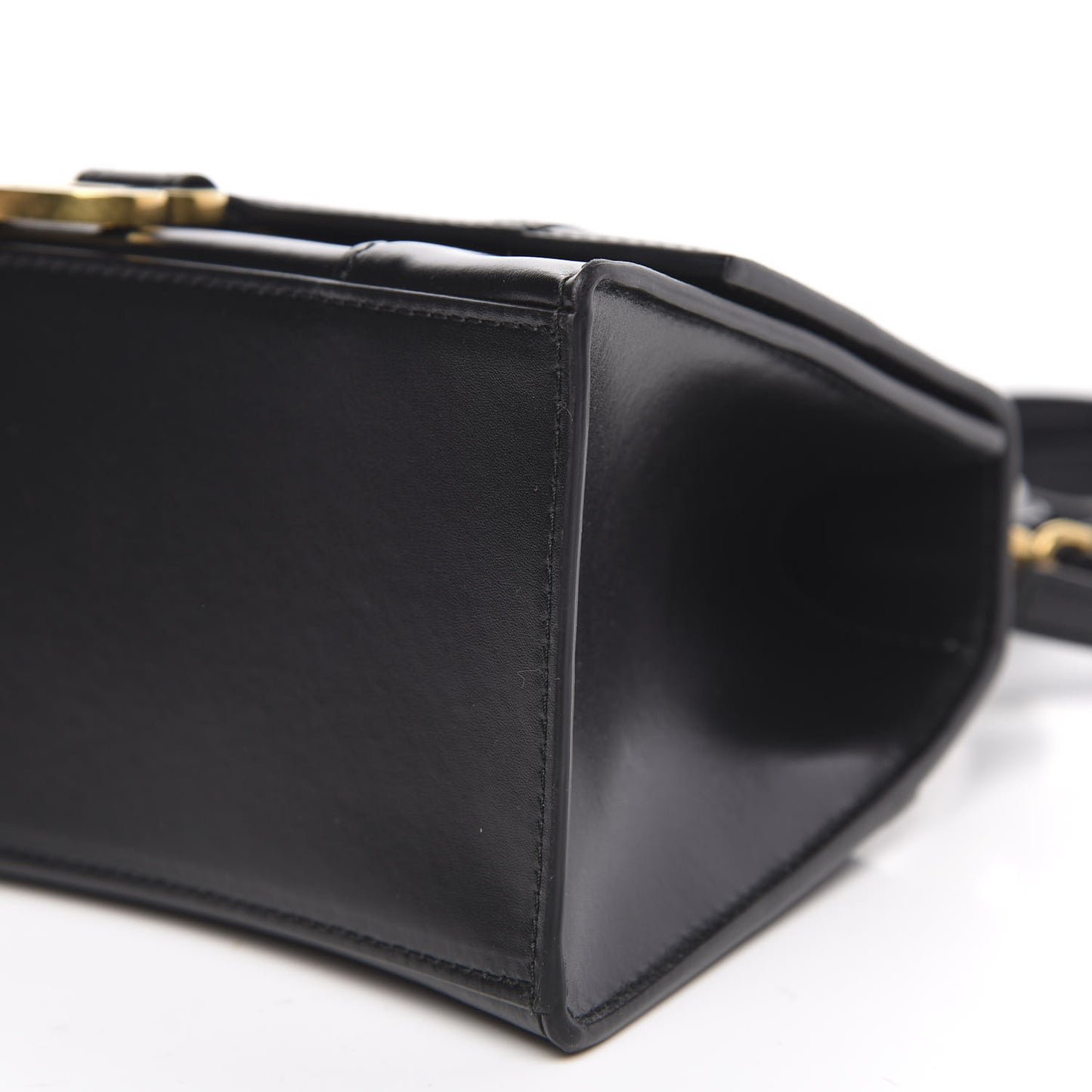 Shiny Box Calfskin Small Hourglass Top Handle Bag Black