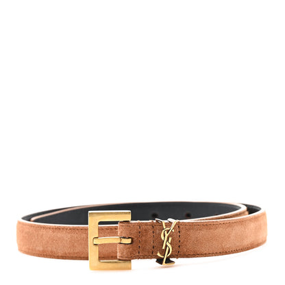 Saint Laurent Suede Monogram Square Buckle Belt 65 26 Brick 1 of 5