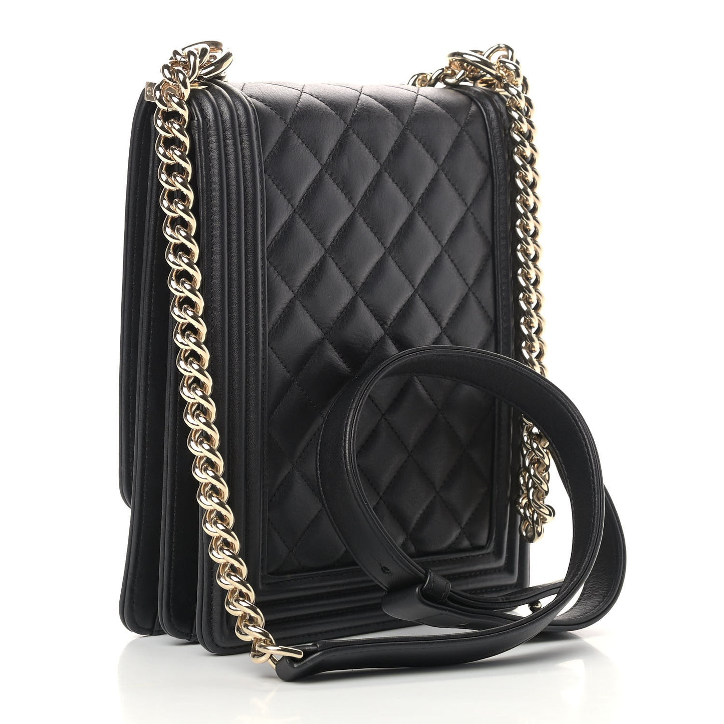 Calfskin Quilted North South Boy Flap Black