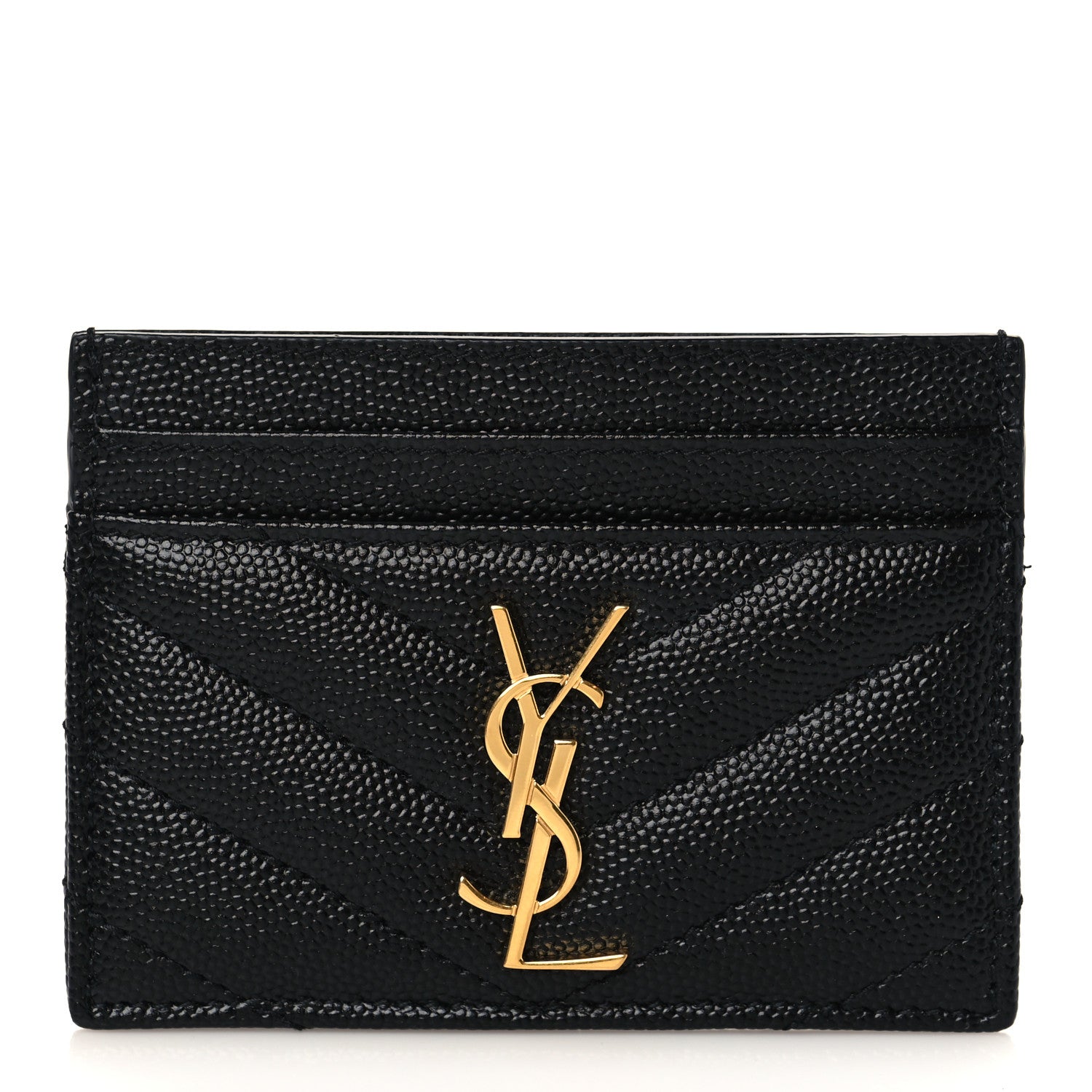 Saint Laurent Grain De Poudre Matelasse Chevron Monogram Credit Card Case Black 1 of 7