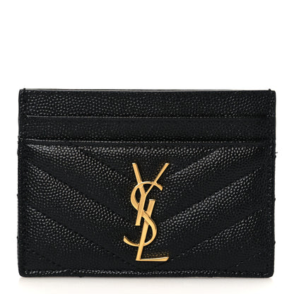 Saint Laurent Grain De Poudre Matelasse Chevron Monogram Credit Card Case Black 1 of 7