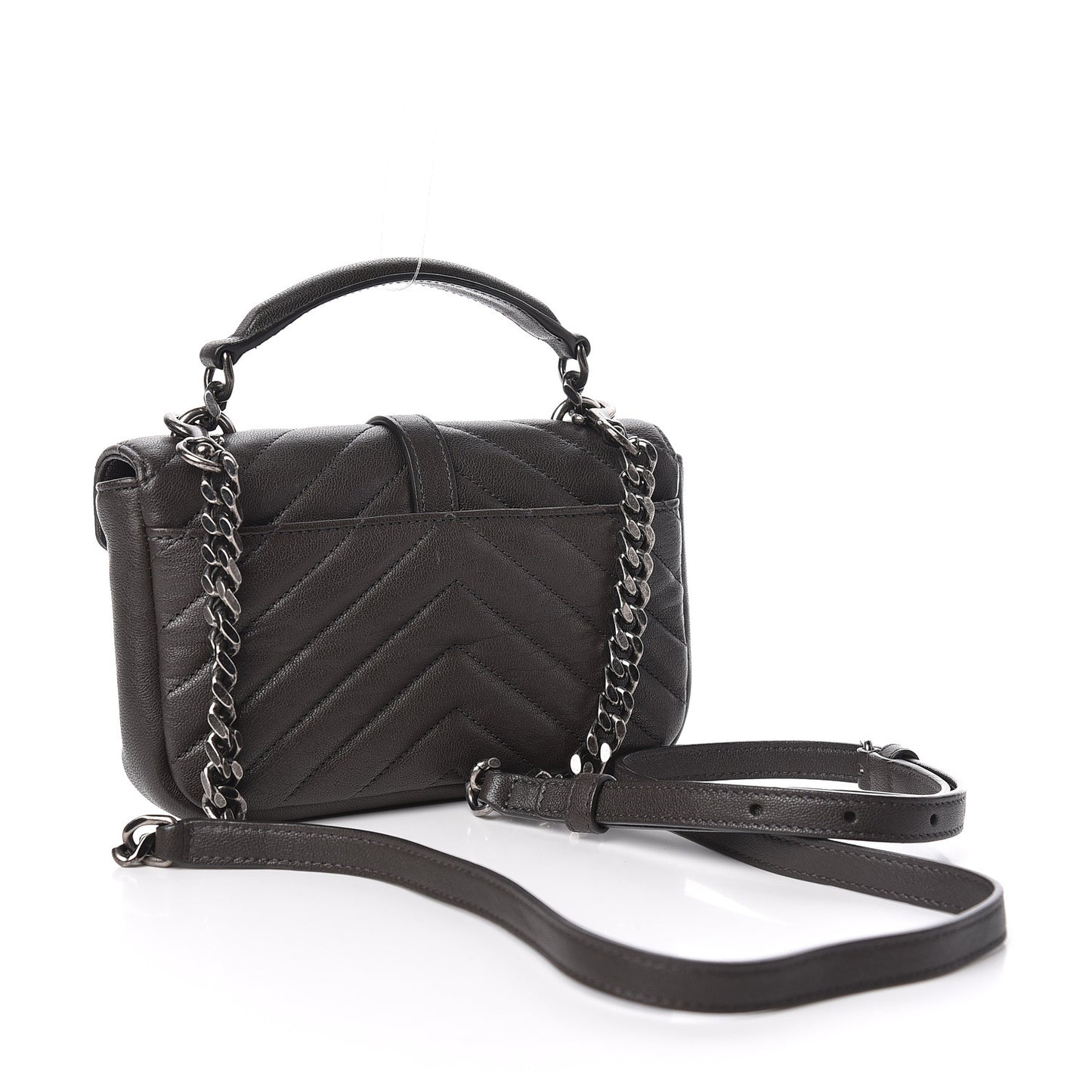 Sheepskin Matelasse Chevron Monogram College Chain Wallet Coal