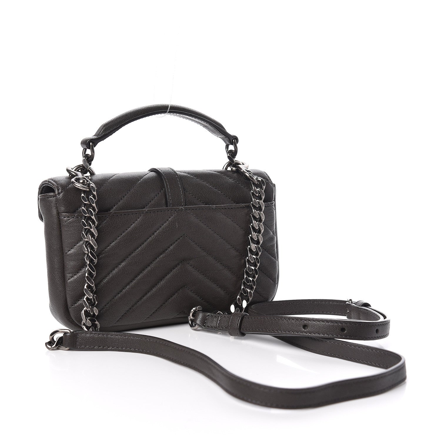 Saint Laurent Sheepskin Matelasse Chevron Monogram College Chain Wallet Coal 3 of 14