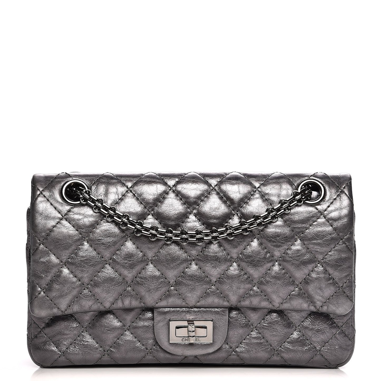 Metallic Calfskin Quilted 2.55 Reissue 225 Flap Dark Silver