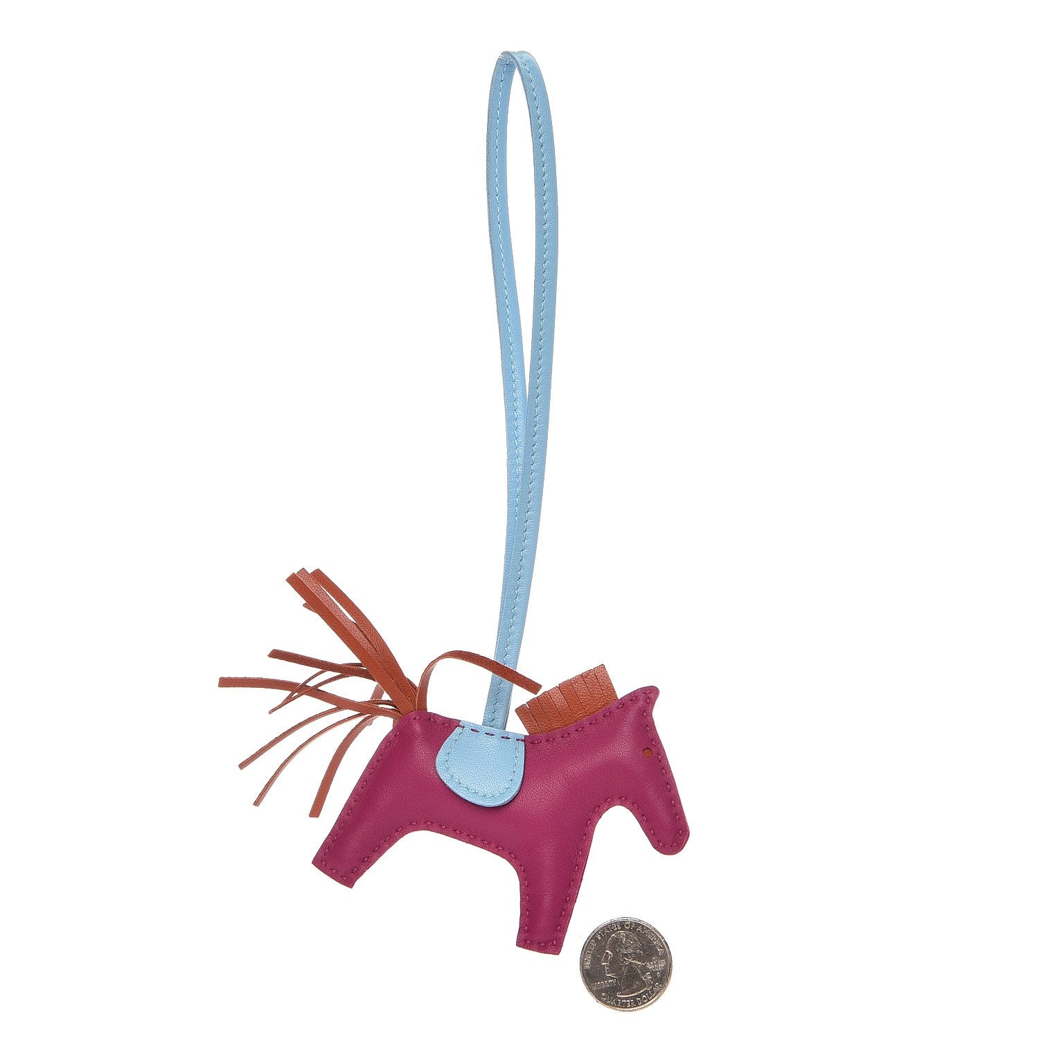 Hermes Milo Lambskin Grigri Rodeo Horse Bag Charm PM Rose Pourpre Cornaline Celeste 2 of 4