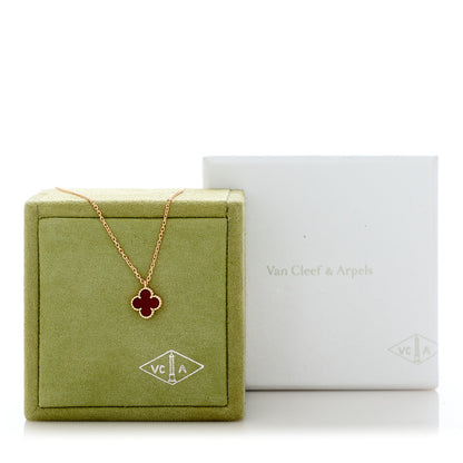 Van Cleef & Arpels 18K Rose Gold Carnelian Sweet Alhambra Pendant Necklace 5 of 5