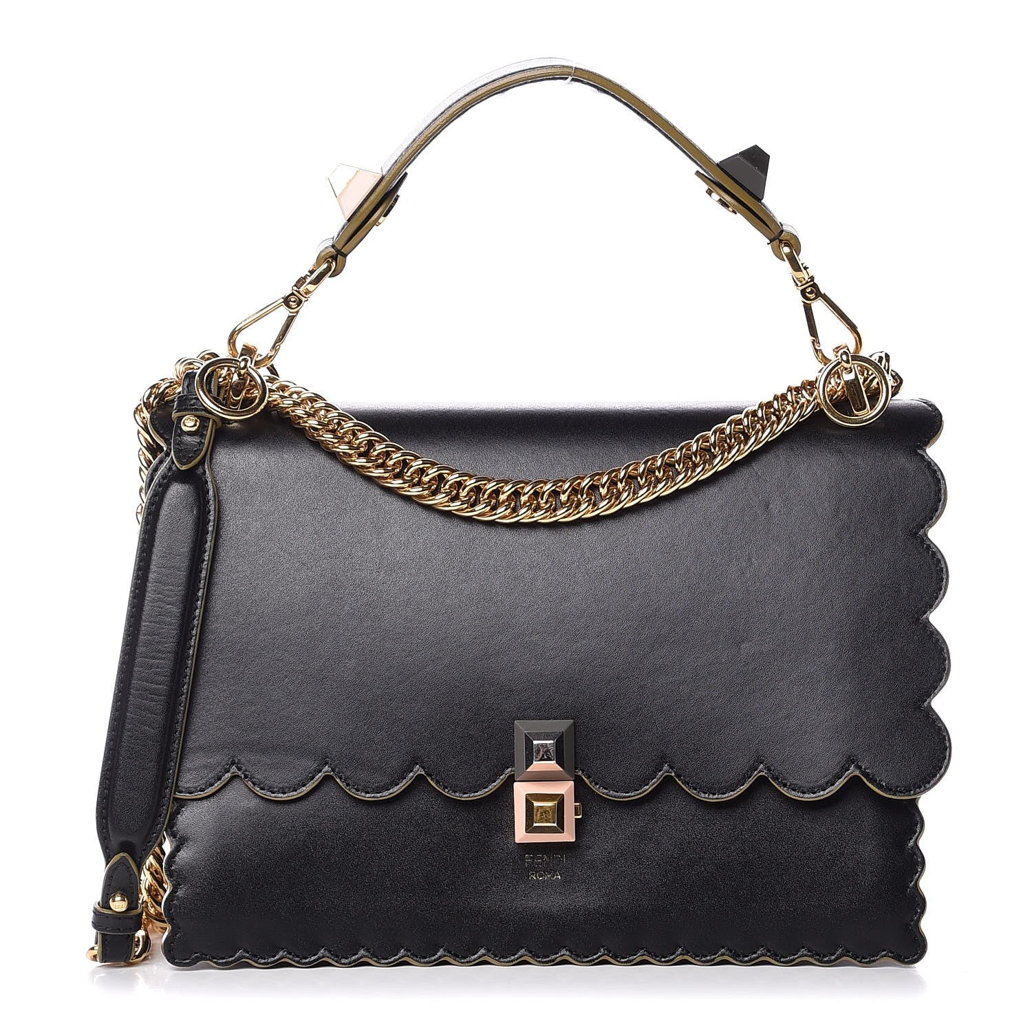 Fendi Vitello Liberty Scalloped Studded Kan I Shoulder Bag Black 1 of 8