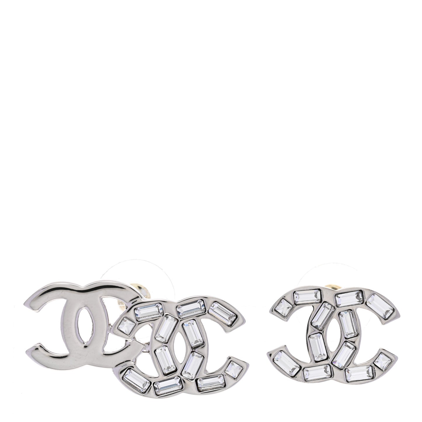 Baguette Crystal Double CC Earrings Silver
