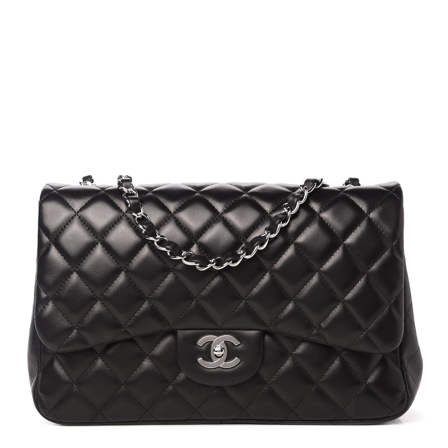 Lambskin Quilted Jumbo Single Flap Black