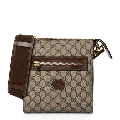 Gucci GG Supreme Monogram Azalea Calfskin Retro Interlocking G Flat Messenger Bag Beige Ebony Brown Sugar 1 of 8