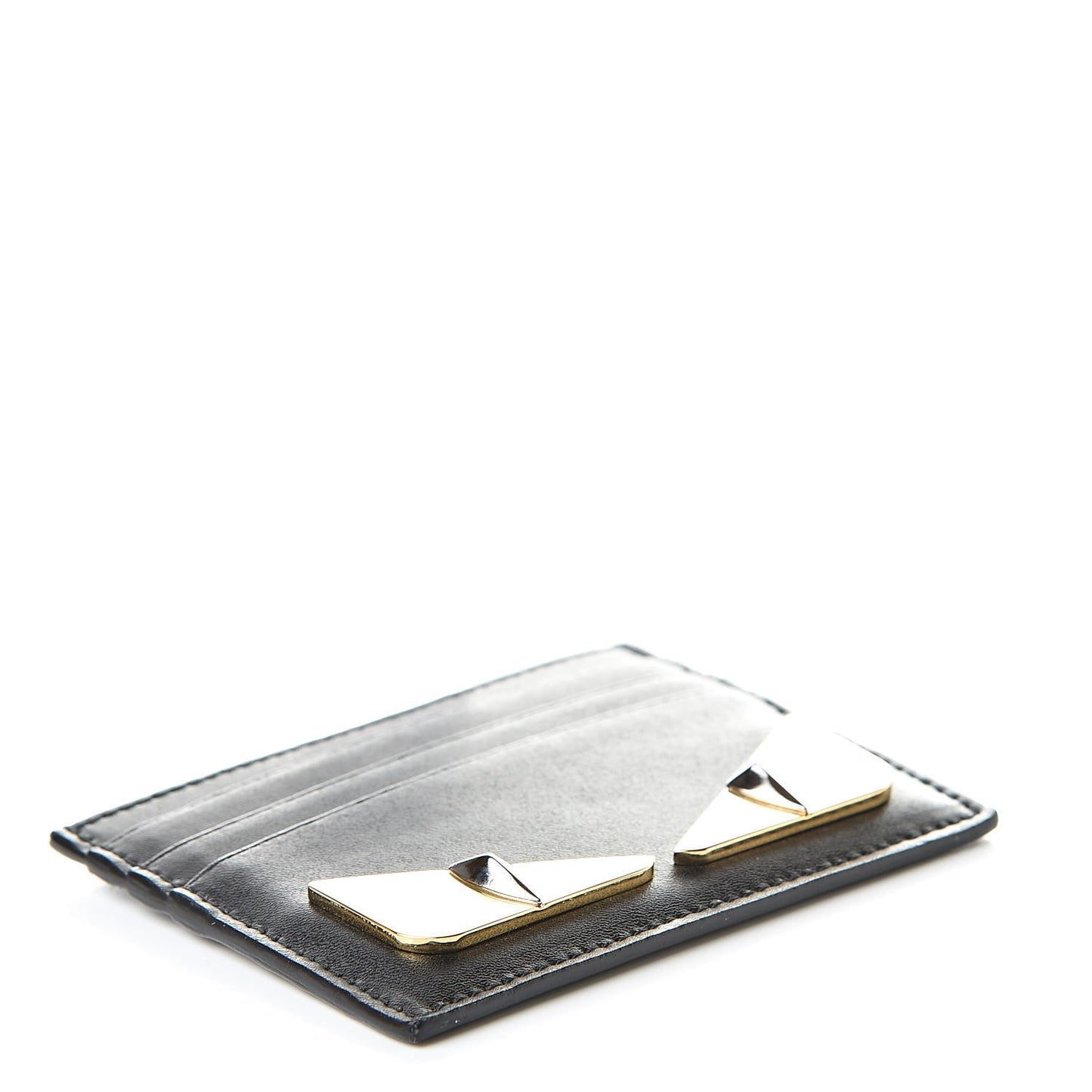 Fendi Vitello Liberty Lucido Metal Monster Eyes Card Holder Black