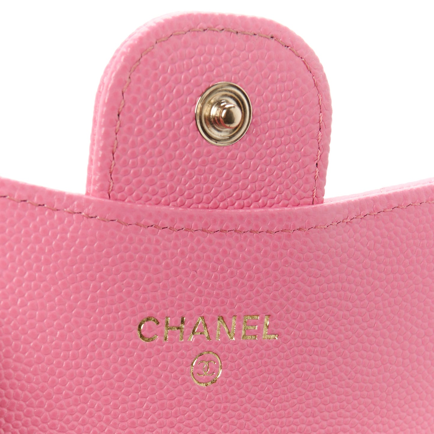 Caviar Quilted Flap Card Holder On Chain Pink
