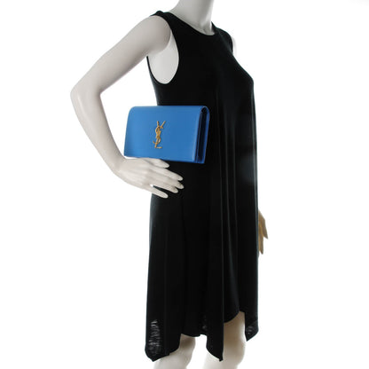 Saint Laurent Grain De Poudre Classic Monogram Clutch Blue Clair 2 of 7