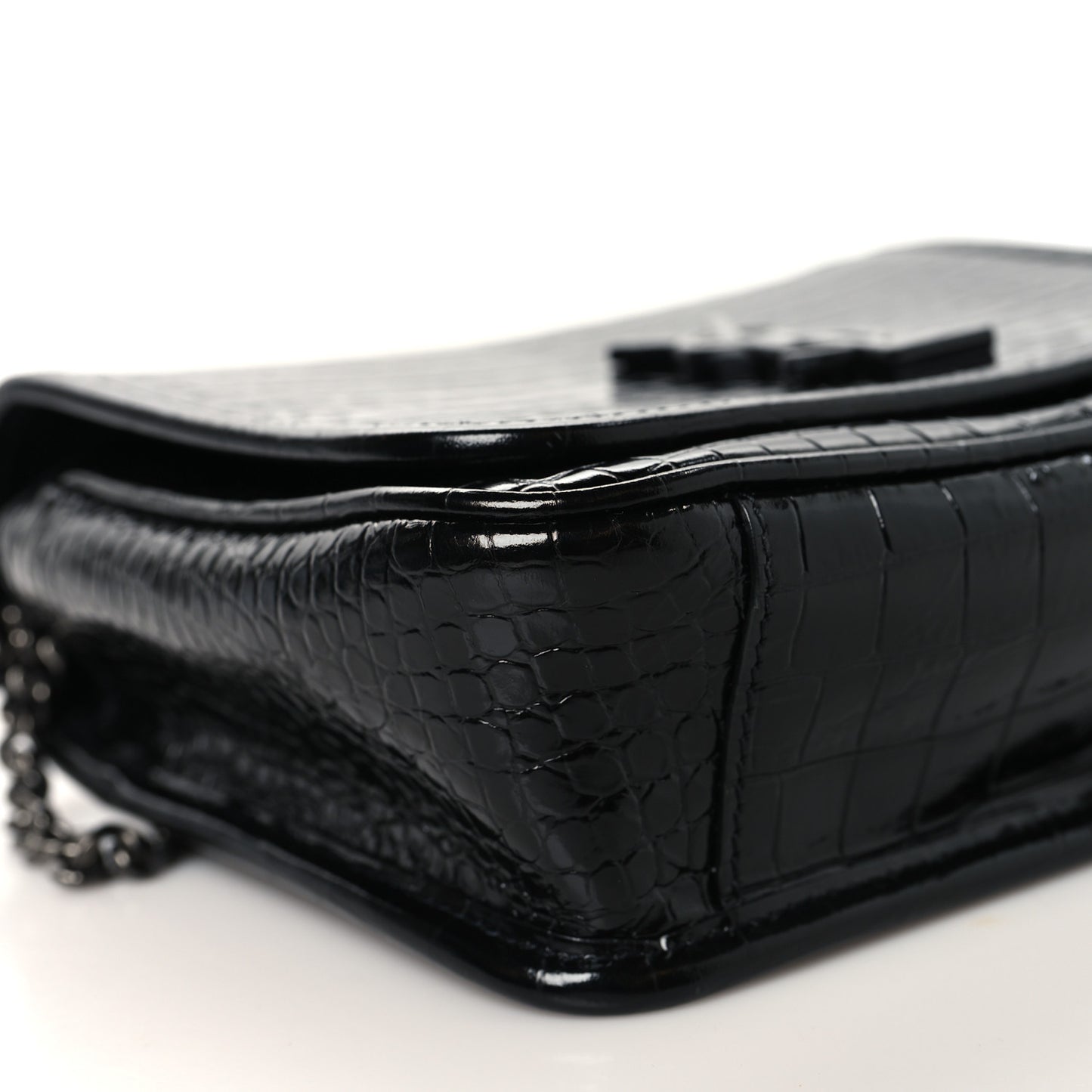 Crocodile Embossed Lambskin Matelasse Monogram Niki Chain Wallet Black