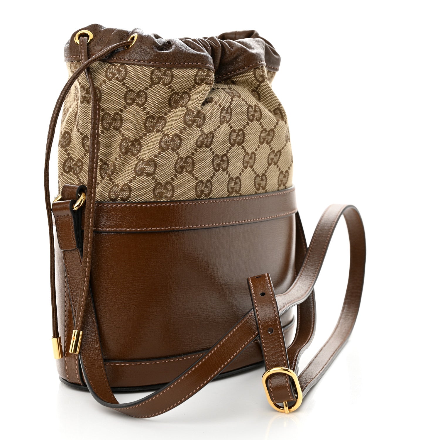 Gucci Monogram Textured Calfskin Horsebit 1955 Drawstring Bucket Bag Beige Brown Sugar 3 of 9