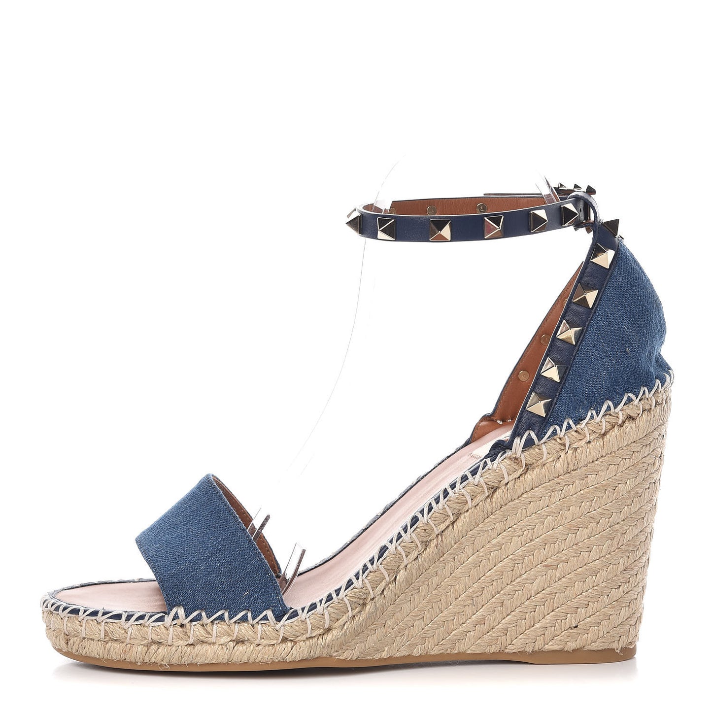 Denim Rockstud Ankle Strap Espadrille 15/105mm Wedge Sandals 40 Light Denim