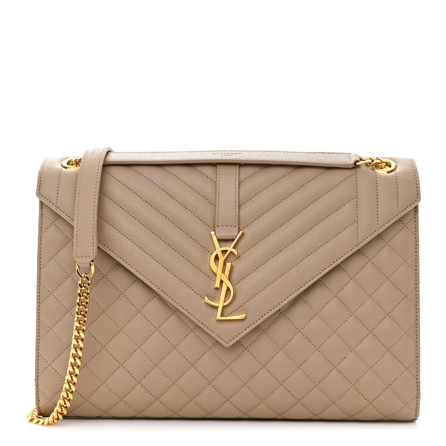 Saint Laurent Grain De Poudre Mixed Matelasse Large Triquilt Monogram Satchel Dark Beige 1 of 11