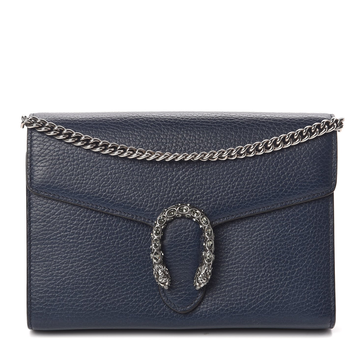 Dollar Calfskin Crystal Mini Dionysus Chain Wallet Blue Agata Black Diamond