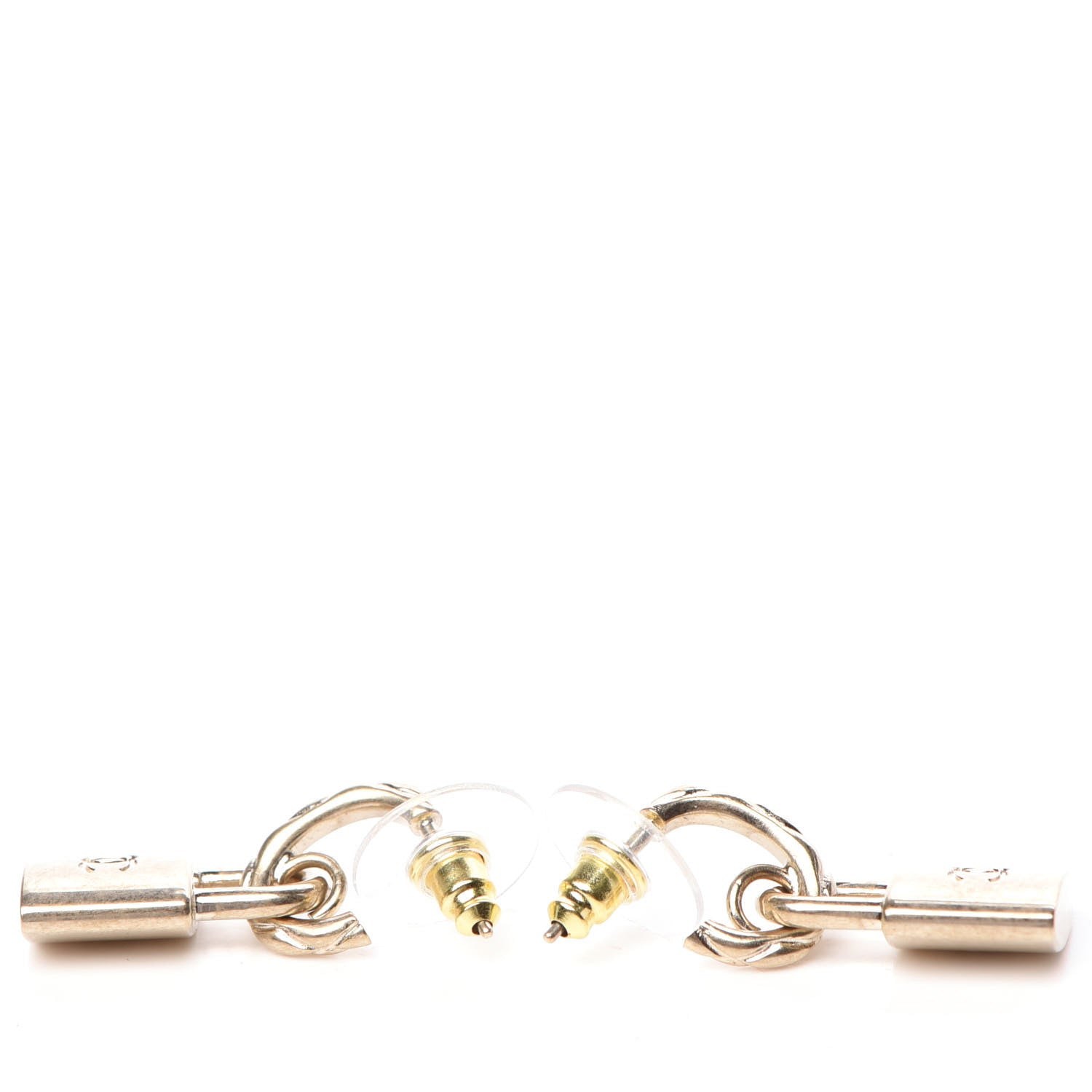 Chanel Metal Lock Drop Earrings Light Gold 4 of 5
