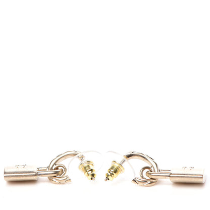 Chanel Metal Lock Drop Earrings Light Gold 4 of 5