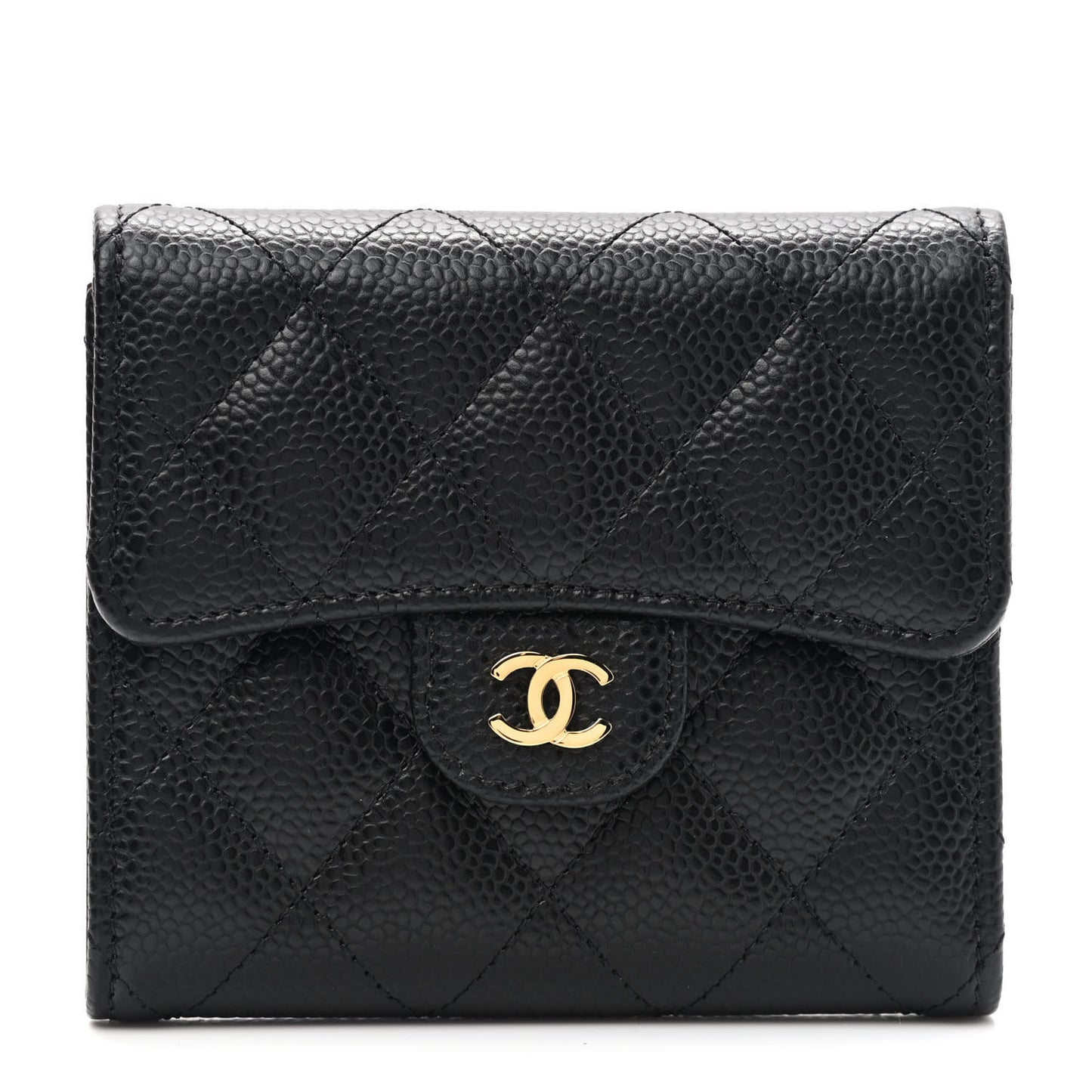 Caviar Quilted Compact Flap Wallet Black