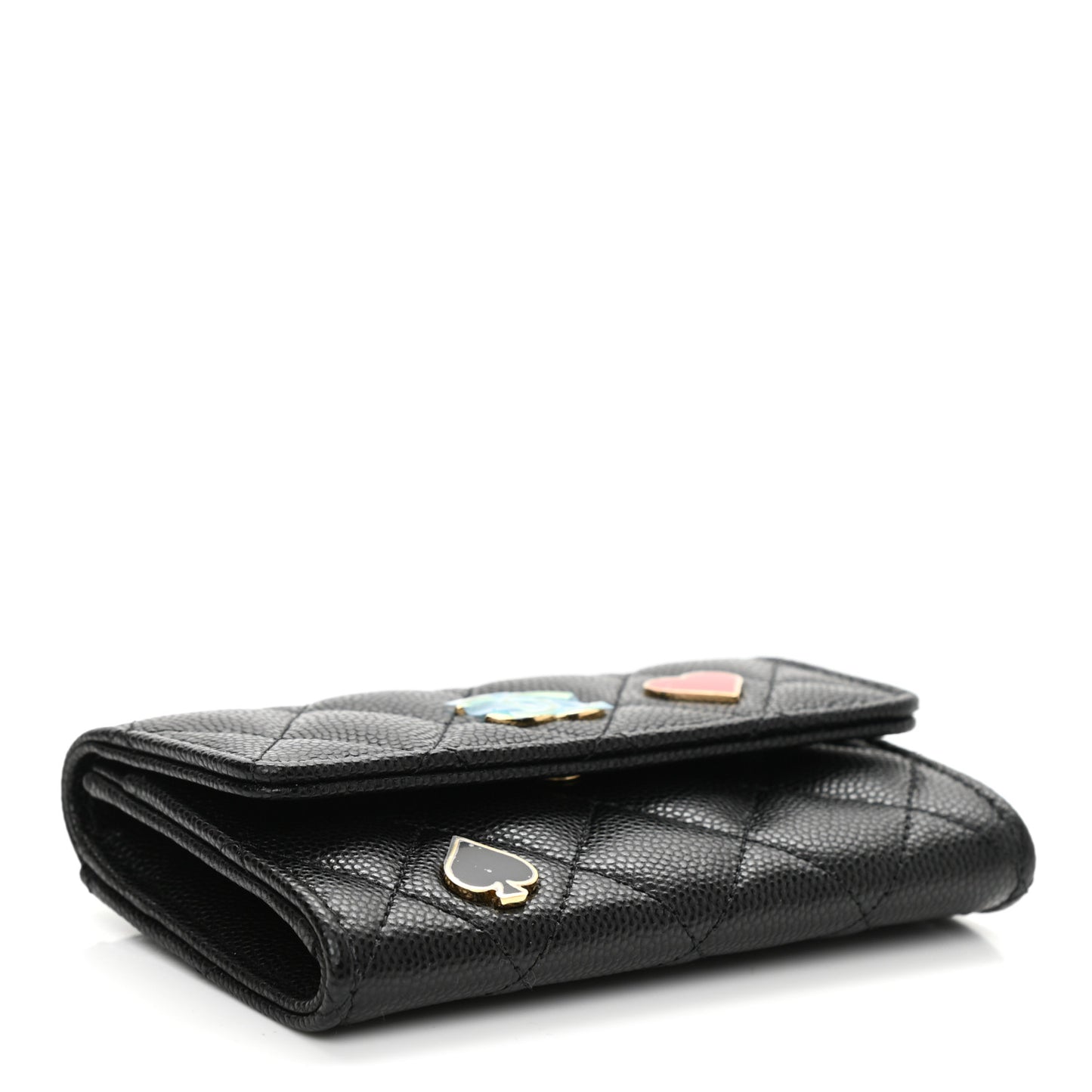 Caviar Quilted Enamel Coco Casino Flap Card Holder Wallet Black