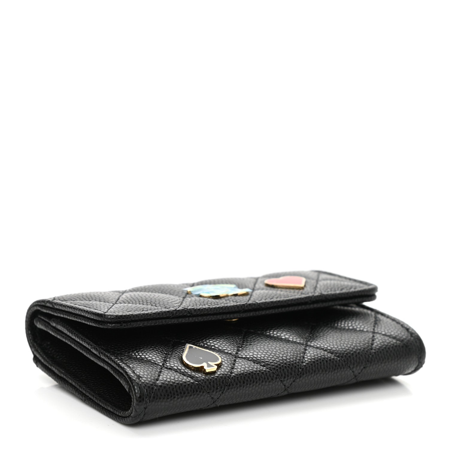 Chanel Caviar Quilted Enamel Coco Casino Flap Card Holder Wallet Black 4 of 9