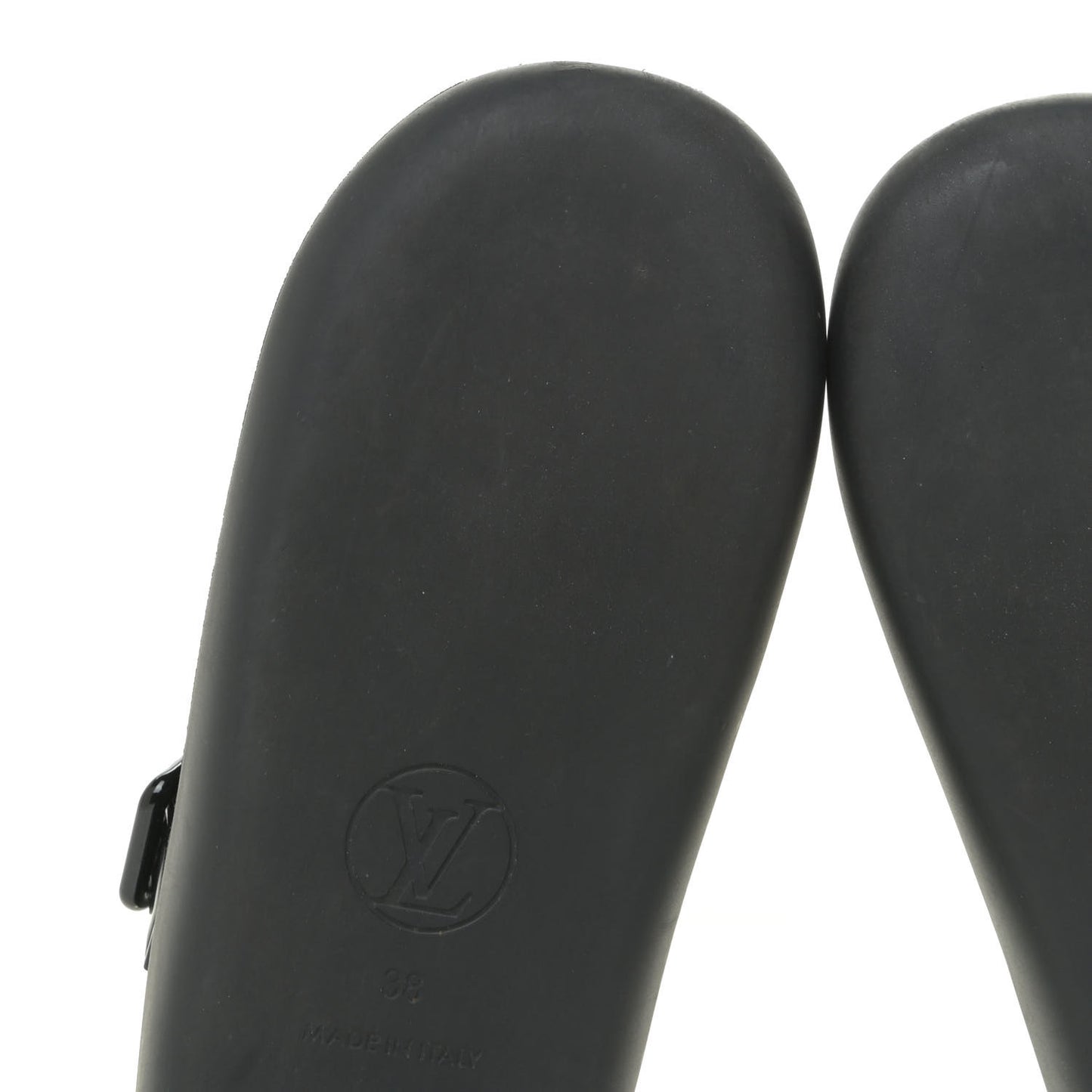 Monogram Sunbath Flat Mule Sandals 38 Black